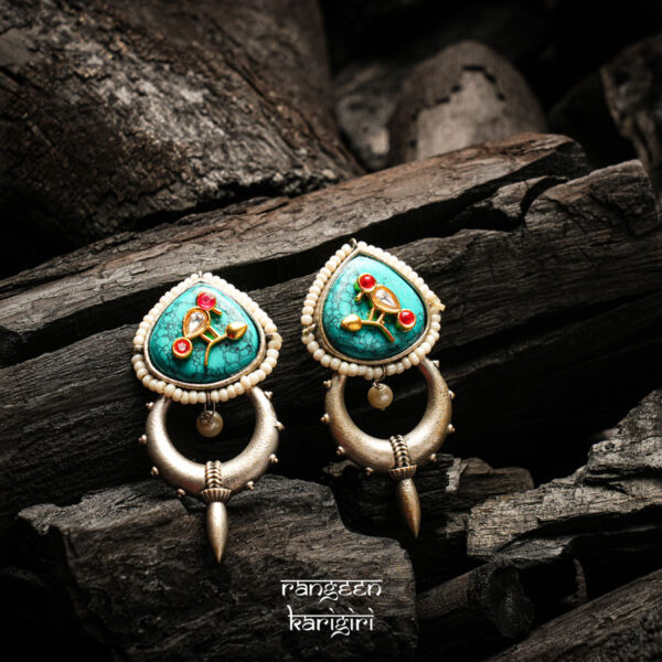 Bird Engraved Oxidised Earrings OE-2TU, Women Oxidised Earrings