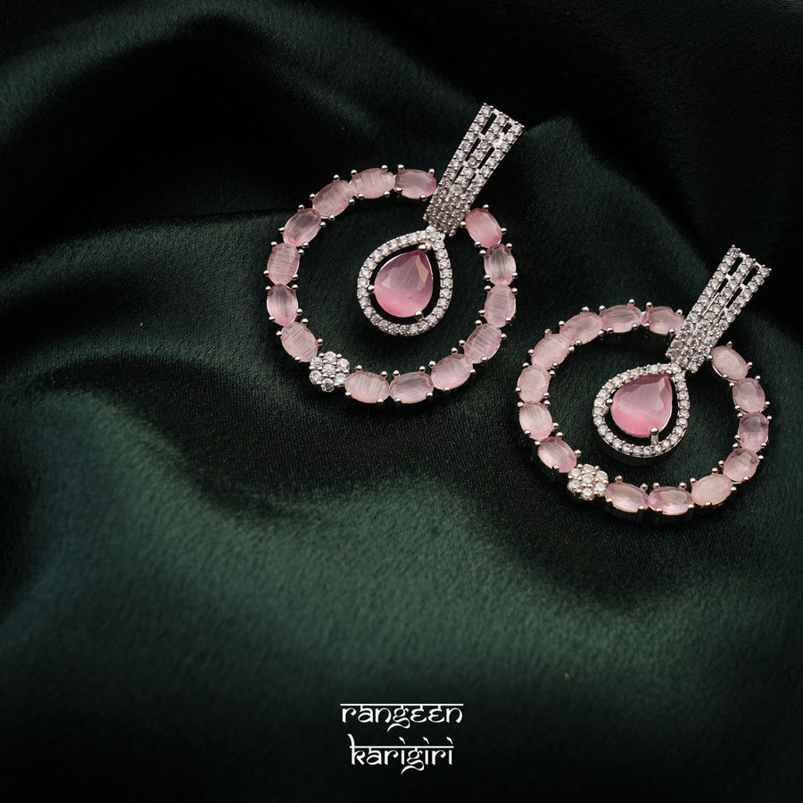 Circle Teardrop American Diamond Earrings AE-22LP Circle Teardrop American Diamond Earrings AE-22W, Women American Diamond Earrings