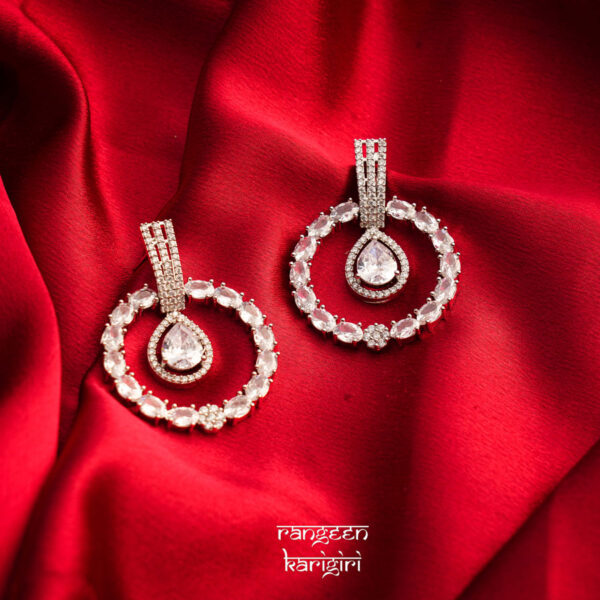 Circle Teardrop American Diamond Earrings AE-22W, Women American Diamond Earrings