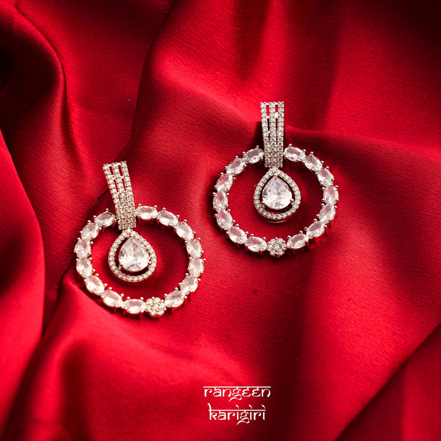 Circle Teardrop American Diamond Earrings AE-22W Circle Teardrop American Diamond Earrings AE-22W, Women American Diamond Earrings