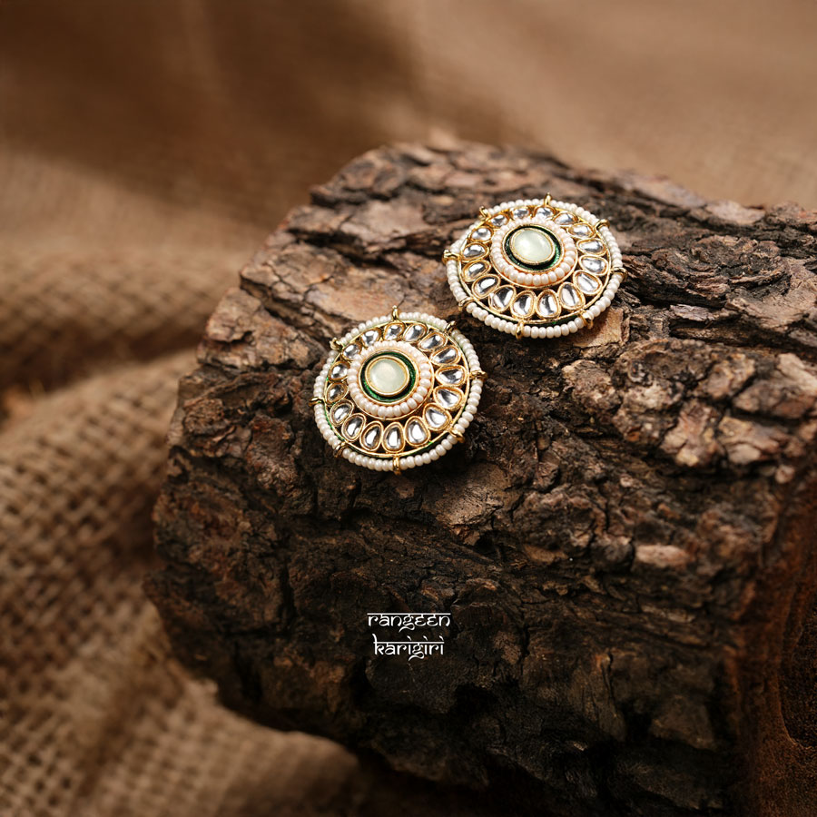 Circular Kundan Stud Earrings KE-03LG Circular Kundan Stud Earrings KE-03LG, Women Kundan Earrings