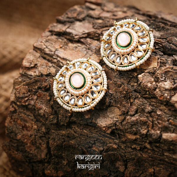 Circular Kundan Stud Earrings KE-03LP, Women Kundan Earrings