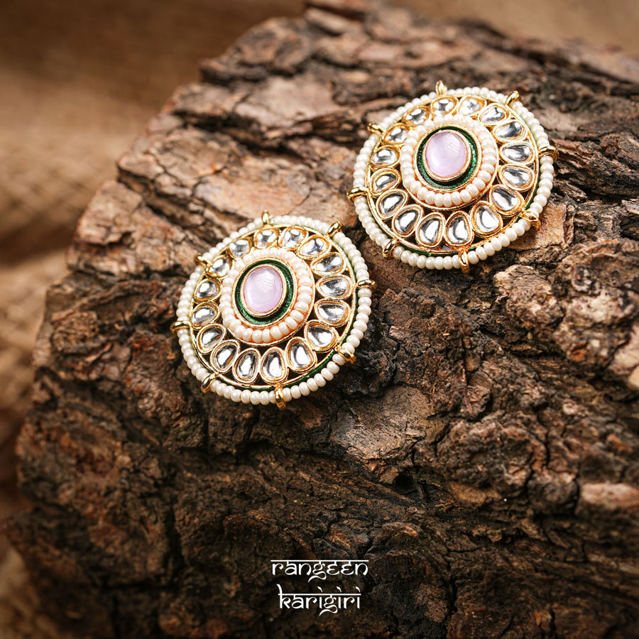 Circular Kundan Stud Earrings KE-03LPU Circular Kundan Stud Earrings KE-03LPU, Women Kundan Earrings