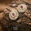 Circular Kundan Stud Earrings KE-03MAG, Women Kundan Earrings