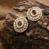 Circular Kundan Stud Earrings KE-03R, Women Kundan Earrings