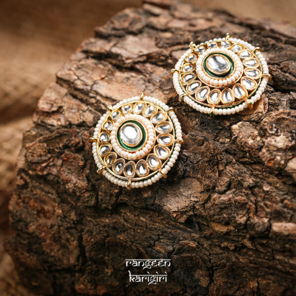 Circular Kundan Stud Earrings KE-03W, Women Kundan Earrings