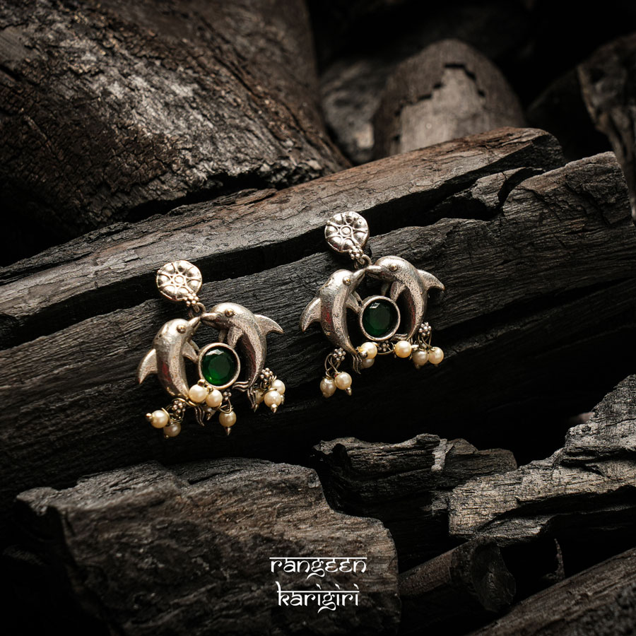 Dolphin Oxidised Earrings OE-11G Dolphin Oxidised Earrings OE-11G, Women Oxidised Earrings
