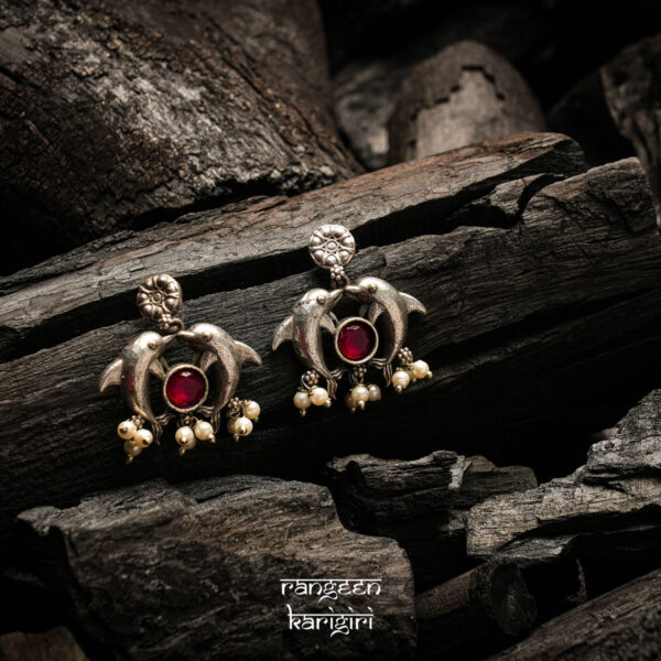 Dolphin Oxidised Earrings OE-11RU, Women Oxidised Earrings