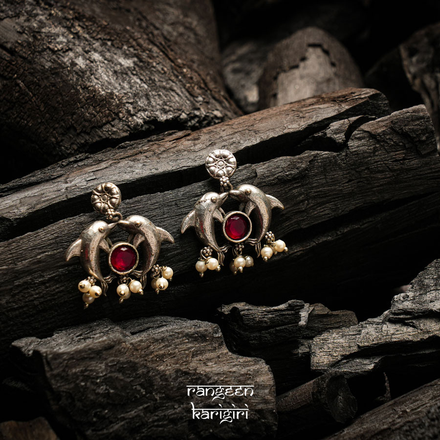 Dolphin Oxidised Earrings OE-11RU Dolphin Oxidised Earrings OE-11RU, Women Oxidised Earrings