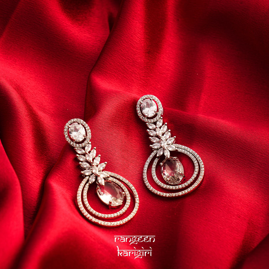 Double Circle American Diamond Earrings AE-03W Double Circle American-Diamond Earrings