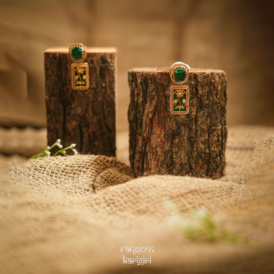 Emerald Kundan Earrings KE-11 Emerald Kundan Earrings KE-11, Women Kundan Earrings
