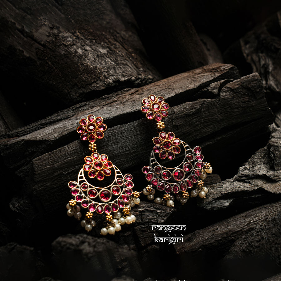 Flower Chandbali Fusion Earrings FE-12 Flower Chandbali Fusion Earrings FE-12, Women Fusion Earrings