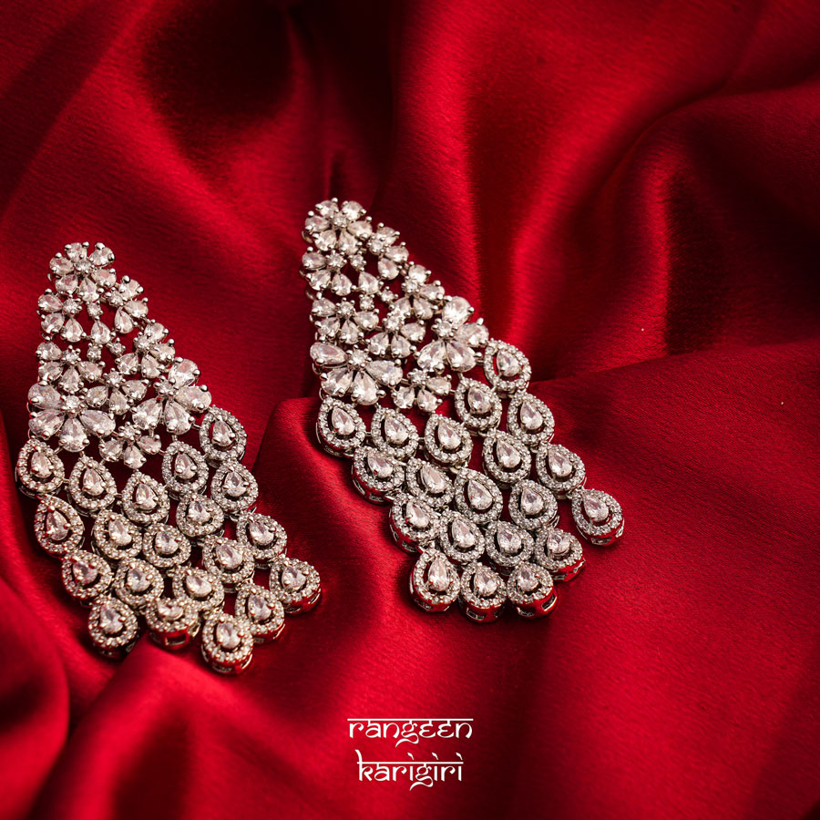 Flower Teardrop American Diamond Earrings AE-15 Flower Teardrop American Diamond Earrings AE-15, Women American Diamond Earrings