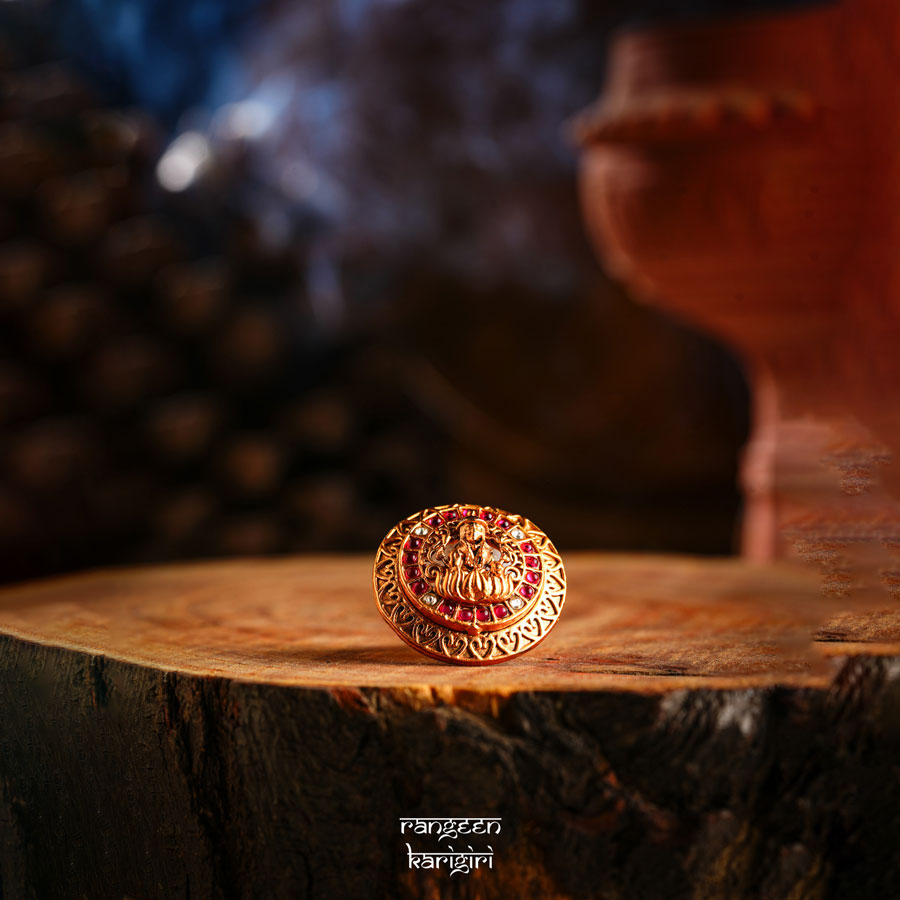Goddess Lakshmi Temple Ring RT-02PW, Women temple ring
