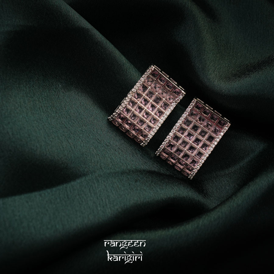 Grid American Diamond Earrings AE-07LP,Women American Diamond Earrings