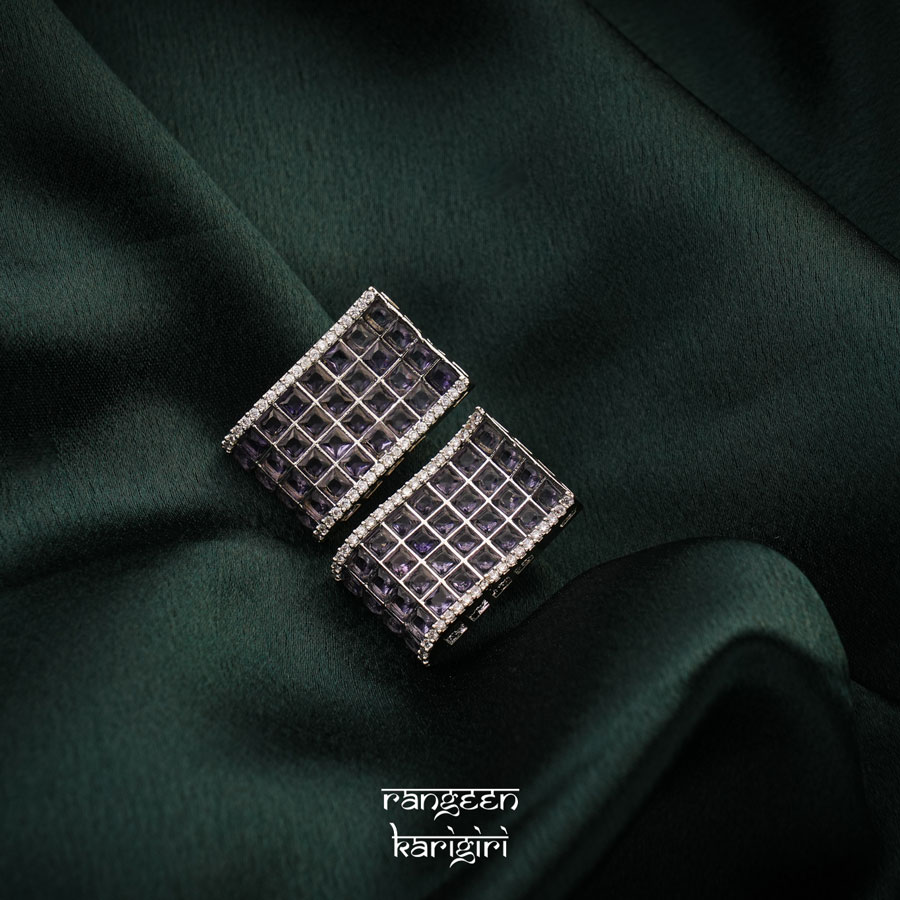 Grid American Diamond Earrings AE-07PU, Women American Diamond Earrings