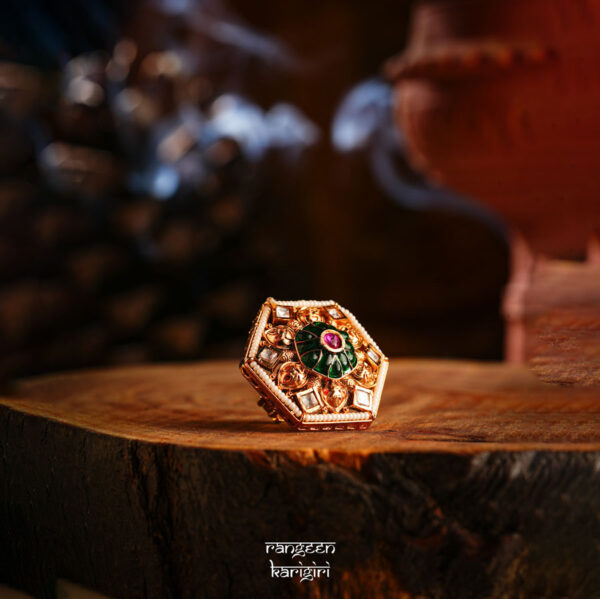 Hexa Kundan Ring RK-09G, Women kundan ring