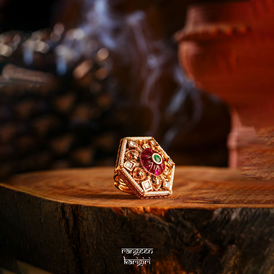 Hexa Kundan Ring RK-09P Hexa Kundan Ring RK-09P, Women kundan ring