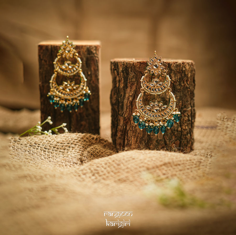 Kundan Chandbaali Earrings KE-07G, Women Kundan Earrings