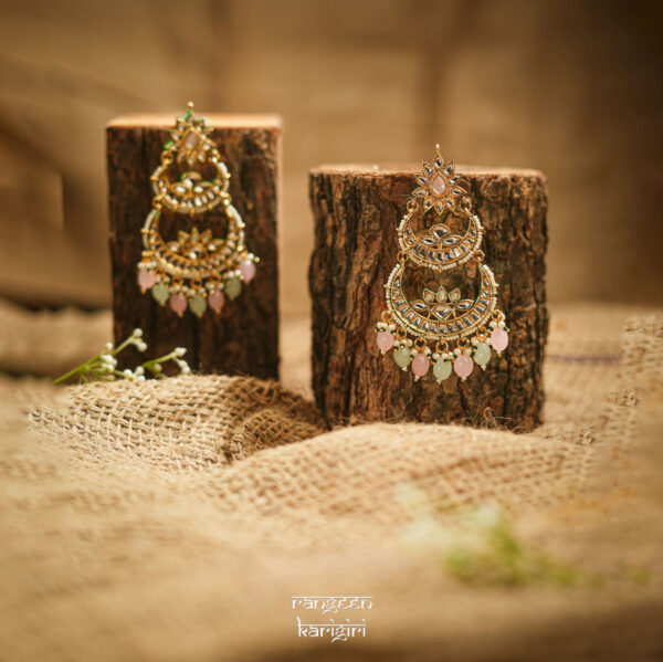 Kundan Chandbaali Earrings KE-07LPG, Women Kundan Earrings