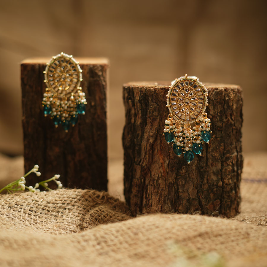 Kundan Drop Earrings KE-09G Kundan Drop Earrings KE-09G, Women Kundan Earrings