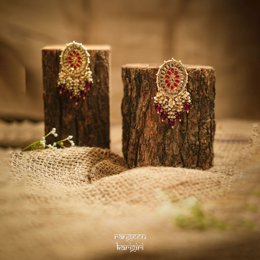 Kundan Drop Earrings KE-09R Kundan Drop Earrings KE-09R, Women Kundan Earrings