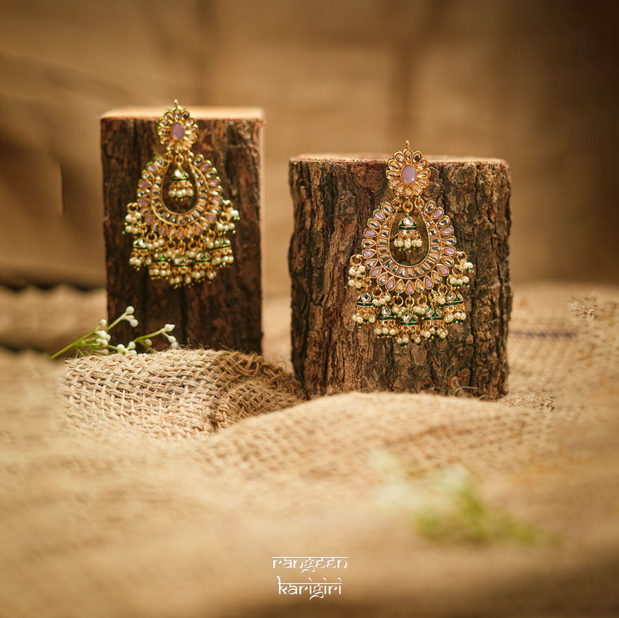 Kundan Jhumka Earrings KE-06LPU, women Kundan Earrings