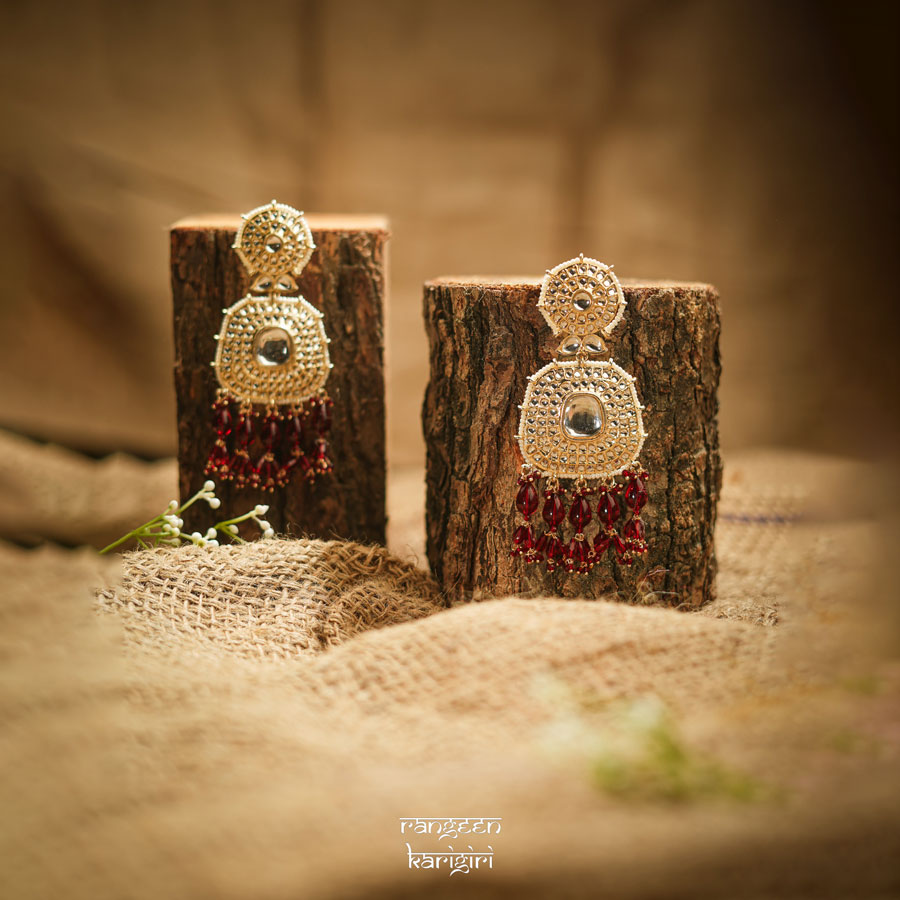 Kundan Pearl Earrings KE-08W, Women Kundan Earrings