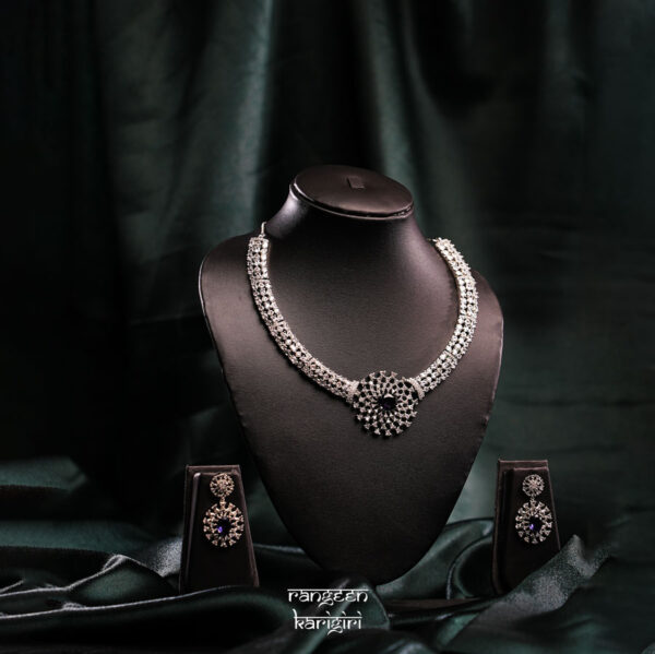 Lunara Bloom American Diamond Necklace Set NAD-19PU, American Diamond Necklace Set