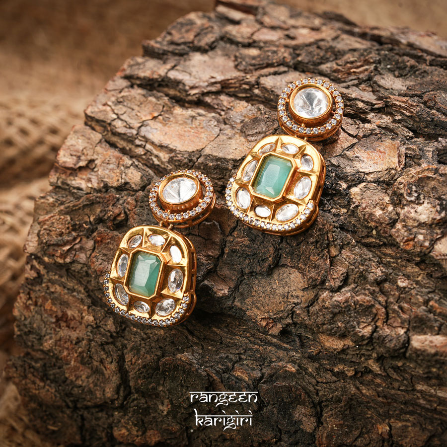 Luxe Kundan Earrings KE-12LG, Women Kundan Earrings