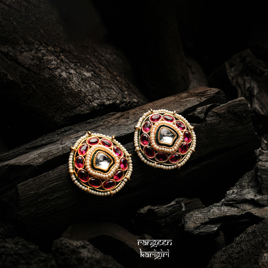 Oval Kundan Stud Earrings KE-04P Oval Kundan Stud Earrings KE-04P, Women Kundan Earrings