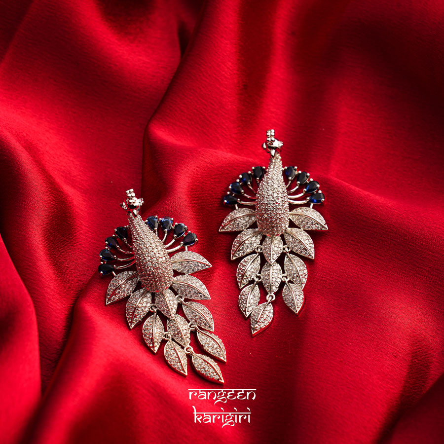 Peacock American Diamond Earrings AE-06B, Women American Diamond Earrings
