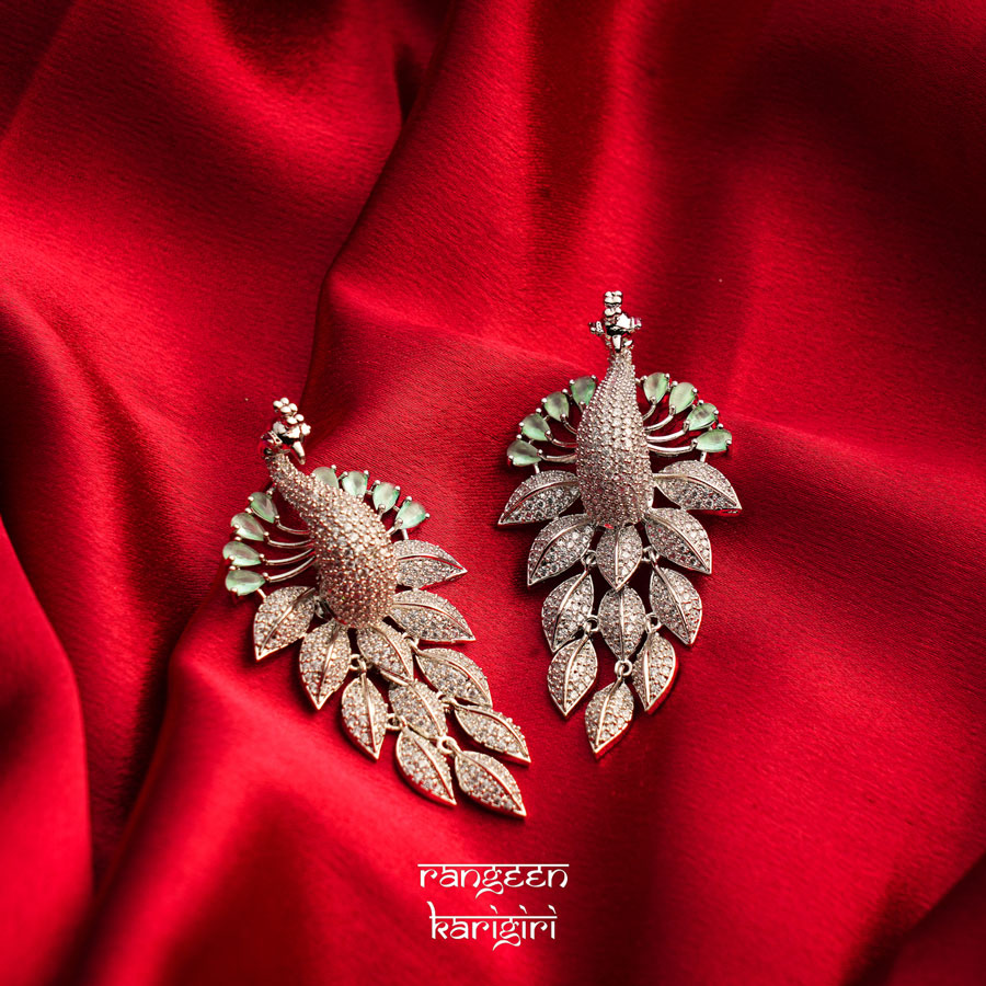 Peacock American Diamond Earrings AE-06LG, Women American Diamond Earrings