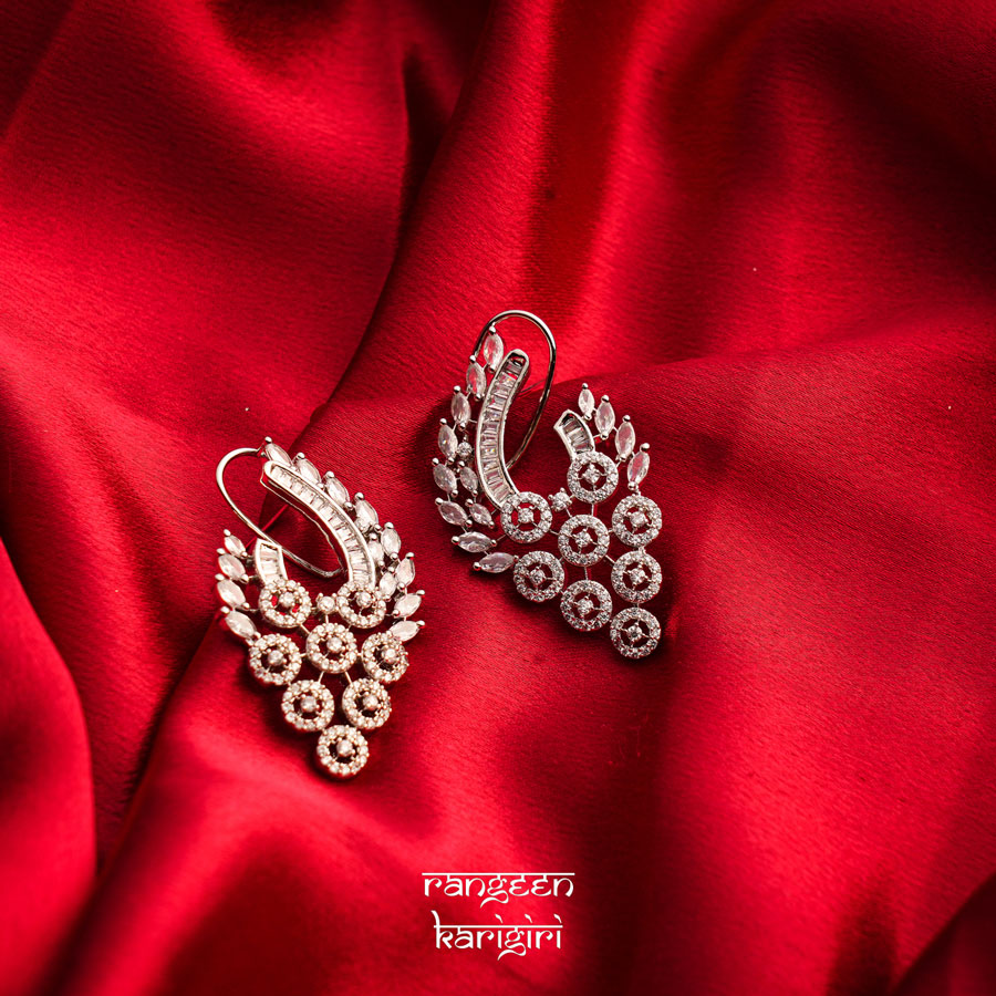 Peacock Feather American Diamond Earrings AE-13W Peacock Feather American Diamond Earrings AE-13W, Women American Diamond Earrings