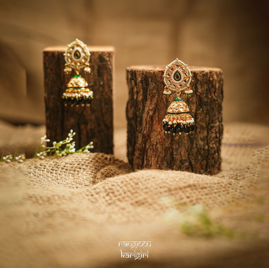 Pearl Kundan Jhumka KE-13G, Women Kundan Earrings