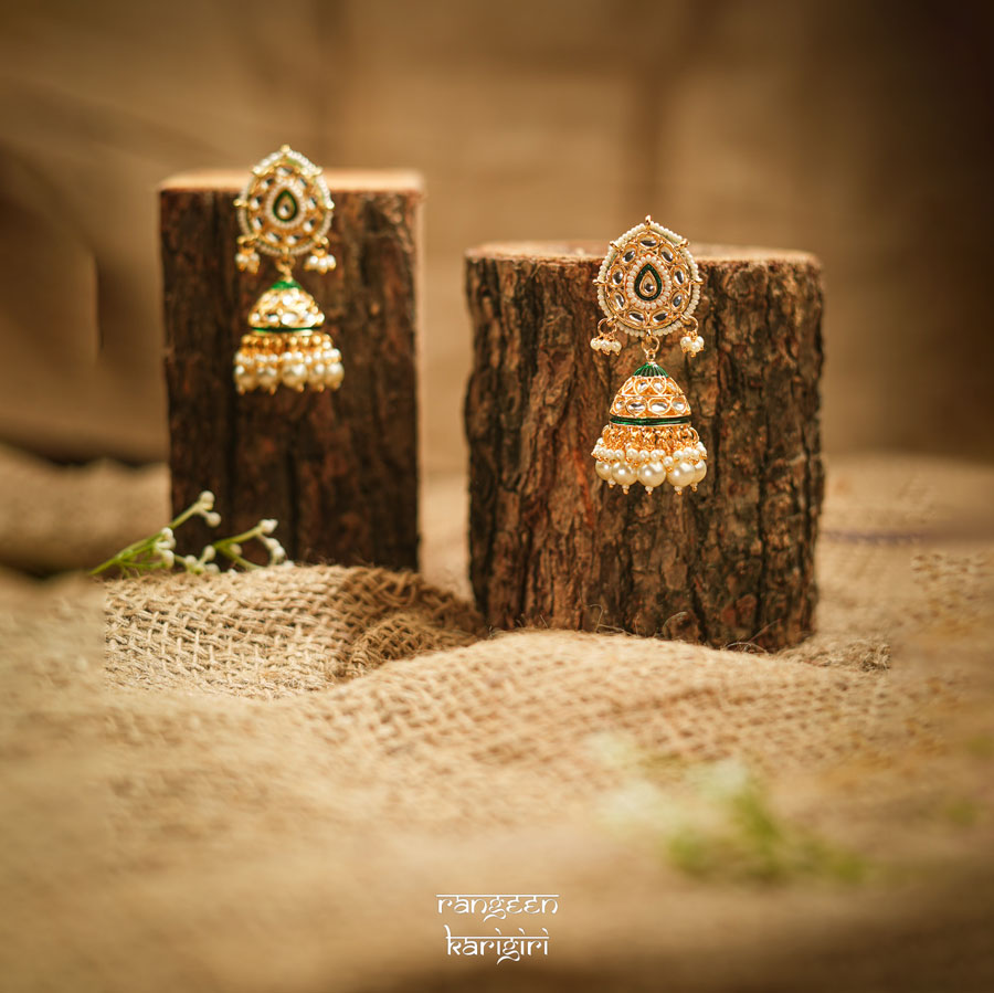 Pearl Kundan Jhumka KE-13W, Women Kundan Earrings