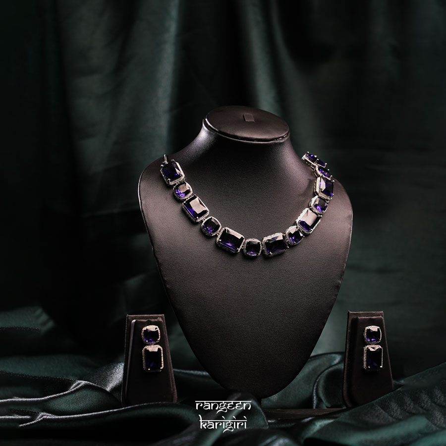 Purple Orchid Amercian Diamond Necklace Set NAD-09PU Purple Orchid Amercian Diamond Necklace Set NAD-09PU, American Diamond Necklace Set