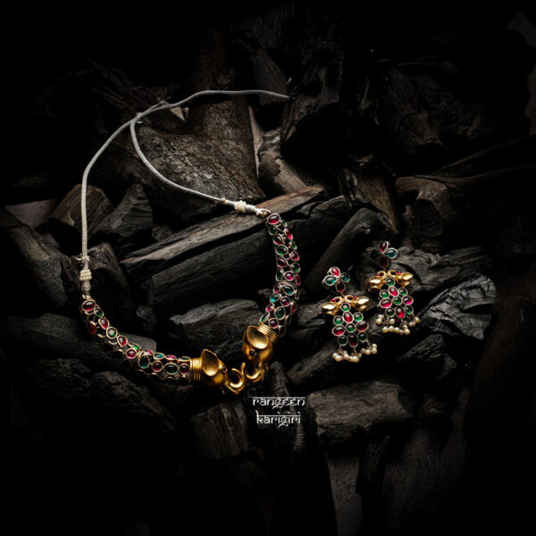 Queen Elephant Oxidised Necklace Set NO-04RG, Oxidised necklace set