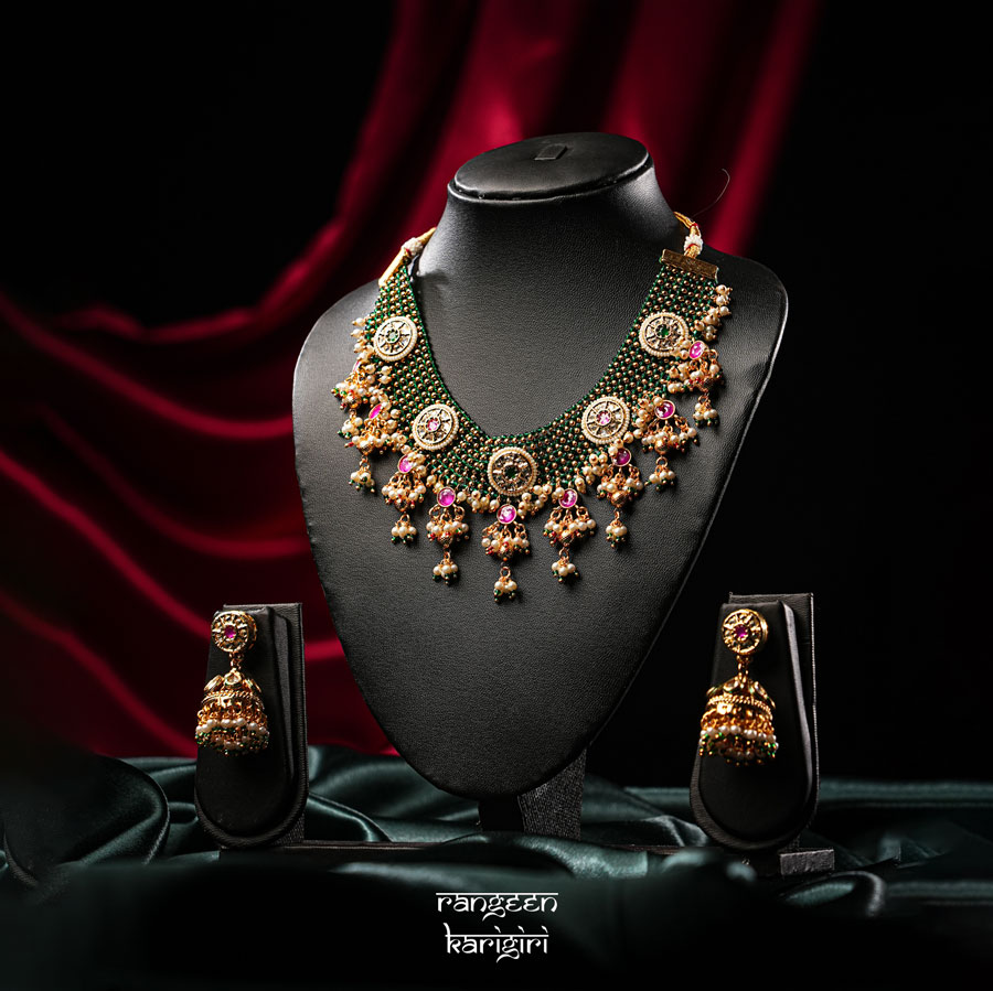 Rajnandini Kundan Choker Set NK-07PG, Women Kundan Choker Set