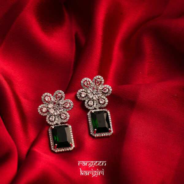 Square American Diamond Earrings AE-12G, Women American Diamond Earrings