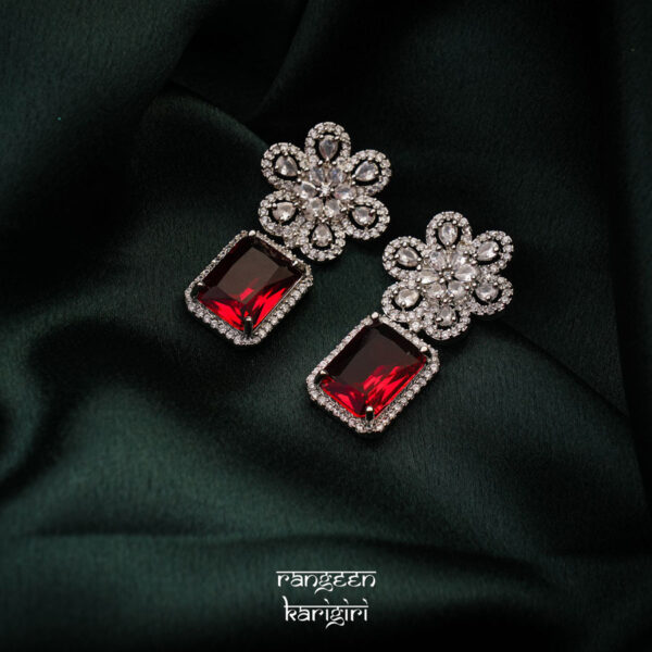 Square American Diamond Earrings AE-12RU, Women American Diamond Earrings