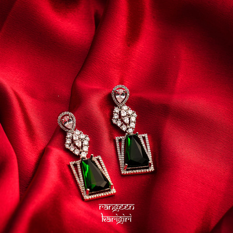 Square Hanging American Diamond Earrings AE-21G Square Hanging American Diamond Earrings AE-21G, Women American Diamond Earrings