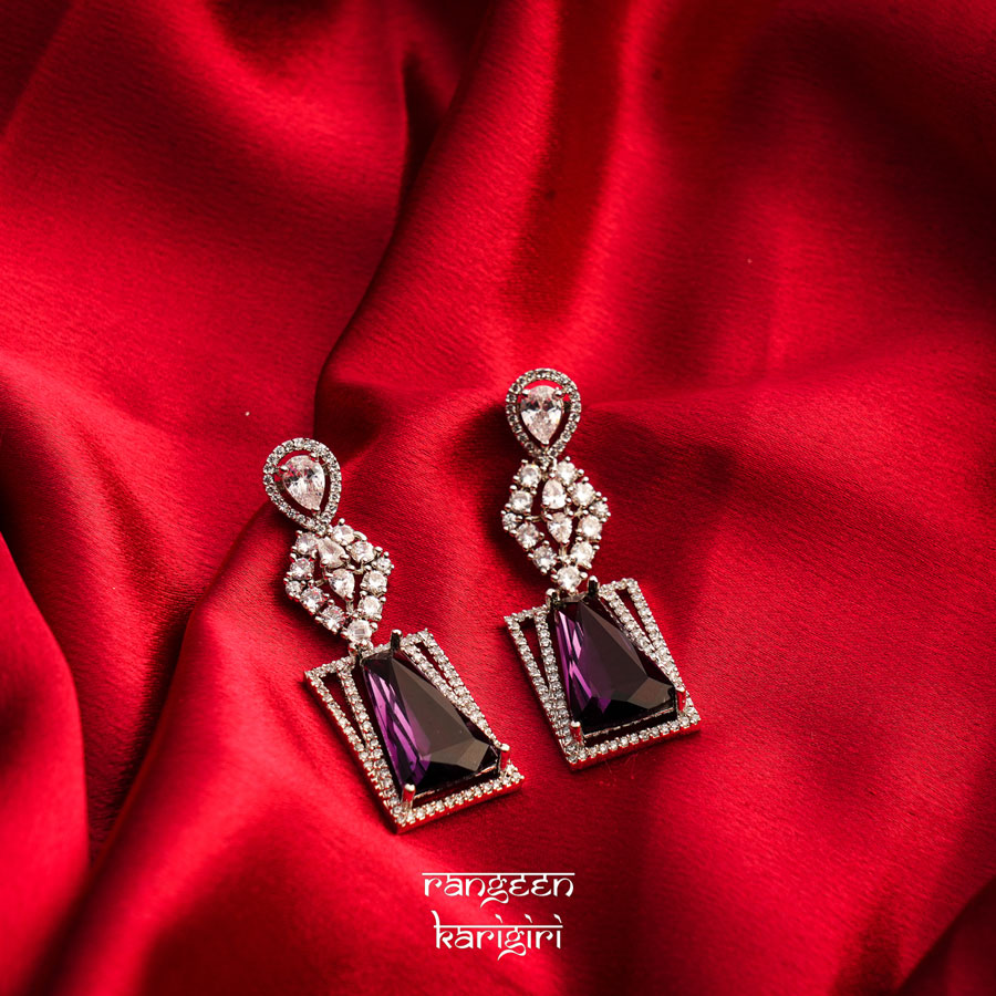 Square Hanging American Diamond Earrings AE-21PU Square Hanging American Diamond Earrings AE-21PU, Women American Diamond Earrings