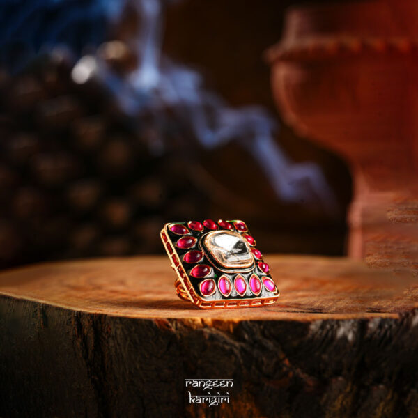 Square Kundan Ring RK-06P, women kundan ring