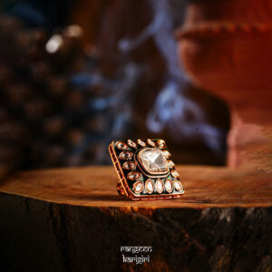 Square Kundan Ring RK-06W, Women Kundan Ring