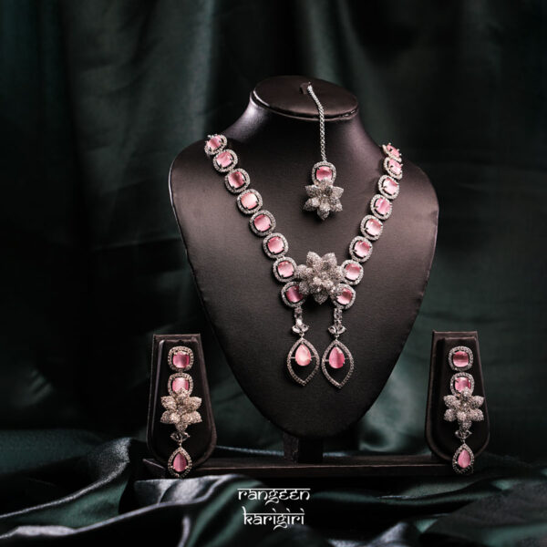 Stardust Bloom American Diamond Necklace Set NAD-14LP, American Diamond Necklace Set