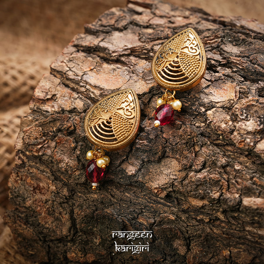 Tear Drop Oxidised Stud Earrings OE-8RU Tear Drop Oxidised Stud Earrings OE-8RU, Women Oxidised Earrings