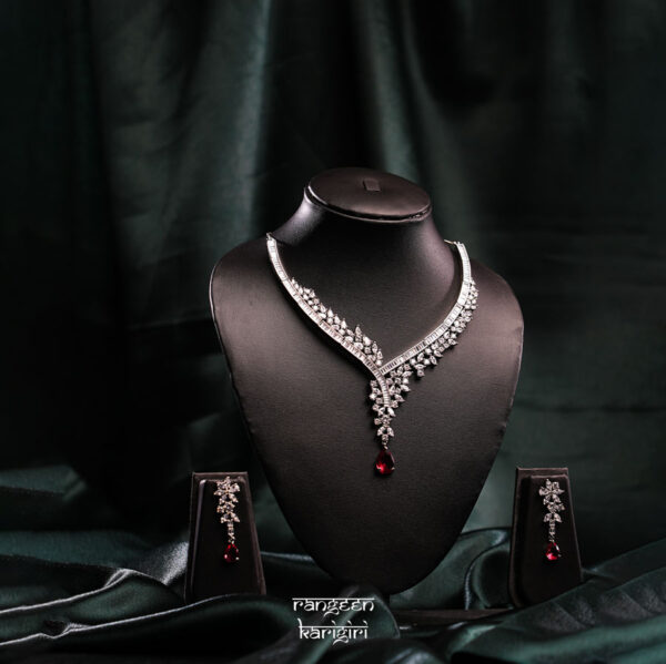 Teardrop American Diamond Necklace Set NAD-02P, American Diamond Necklace Set