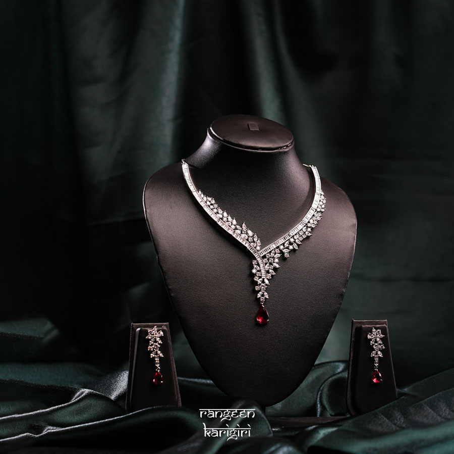 Teardrop American Diamond Necklace Set NAD-02P Teardrop American Diamond Necklace Set NAD-02P, American Diamond Necklace Set