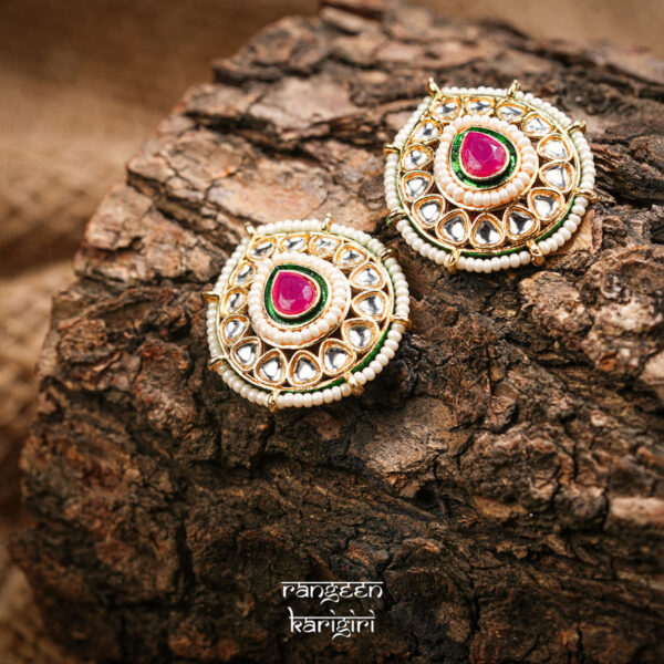 Teardrop Kundan Stud Earrings KE-05MAG, Women Kundan Earrings
